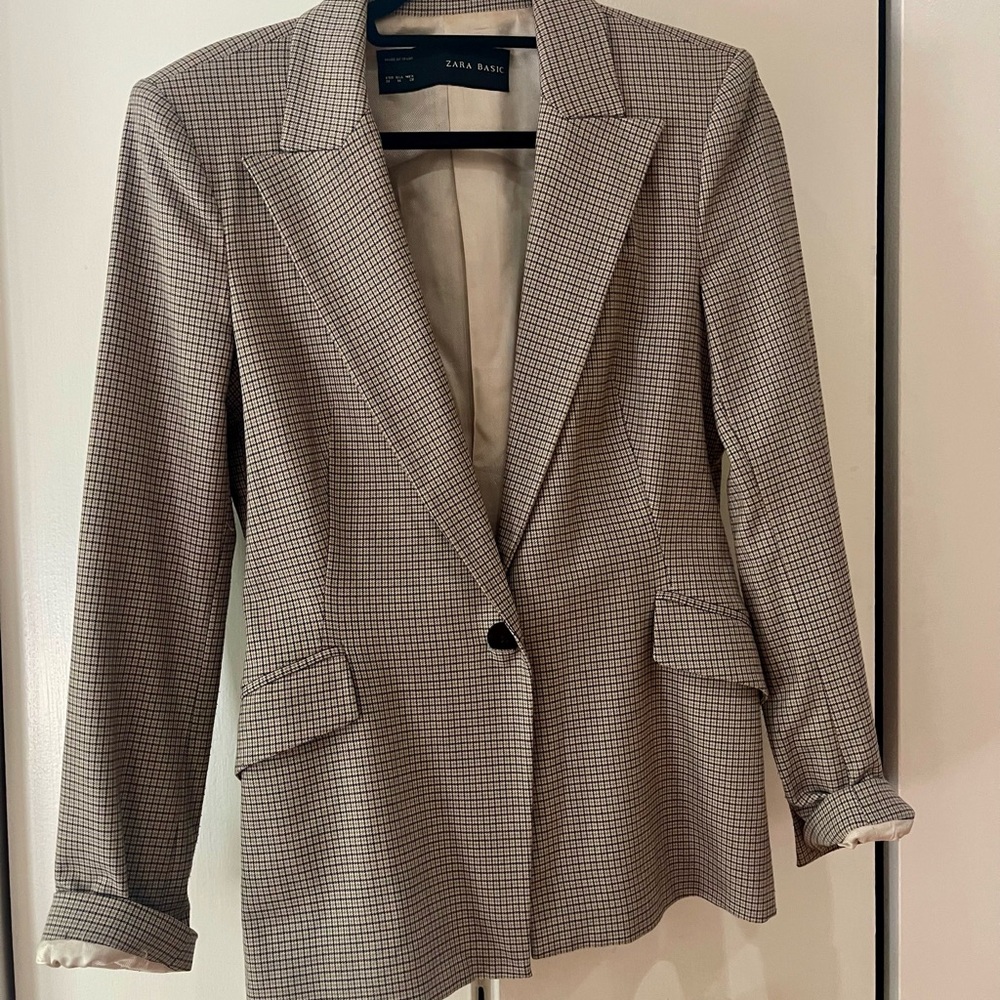 Zara Gray Blazer Tailored Suit Jacket